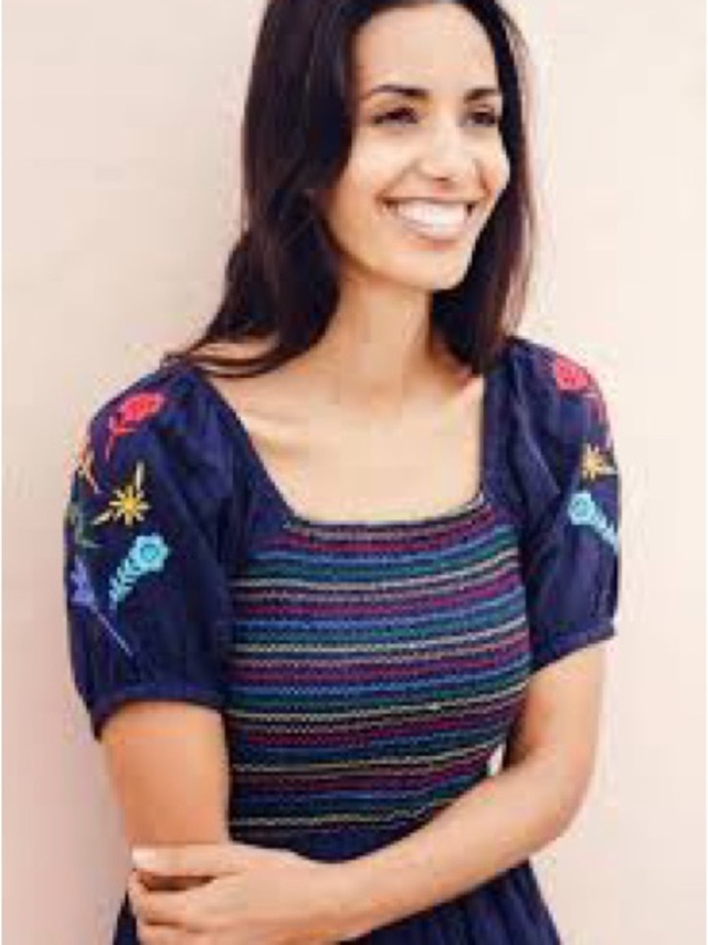 Sugar Navy Embroidered Square-Neck Tunic with Multicolor Stripes